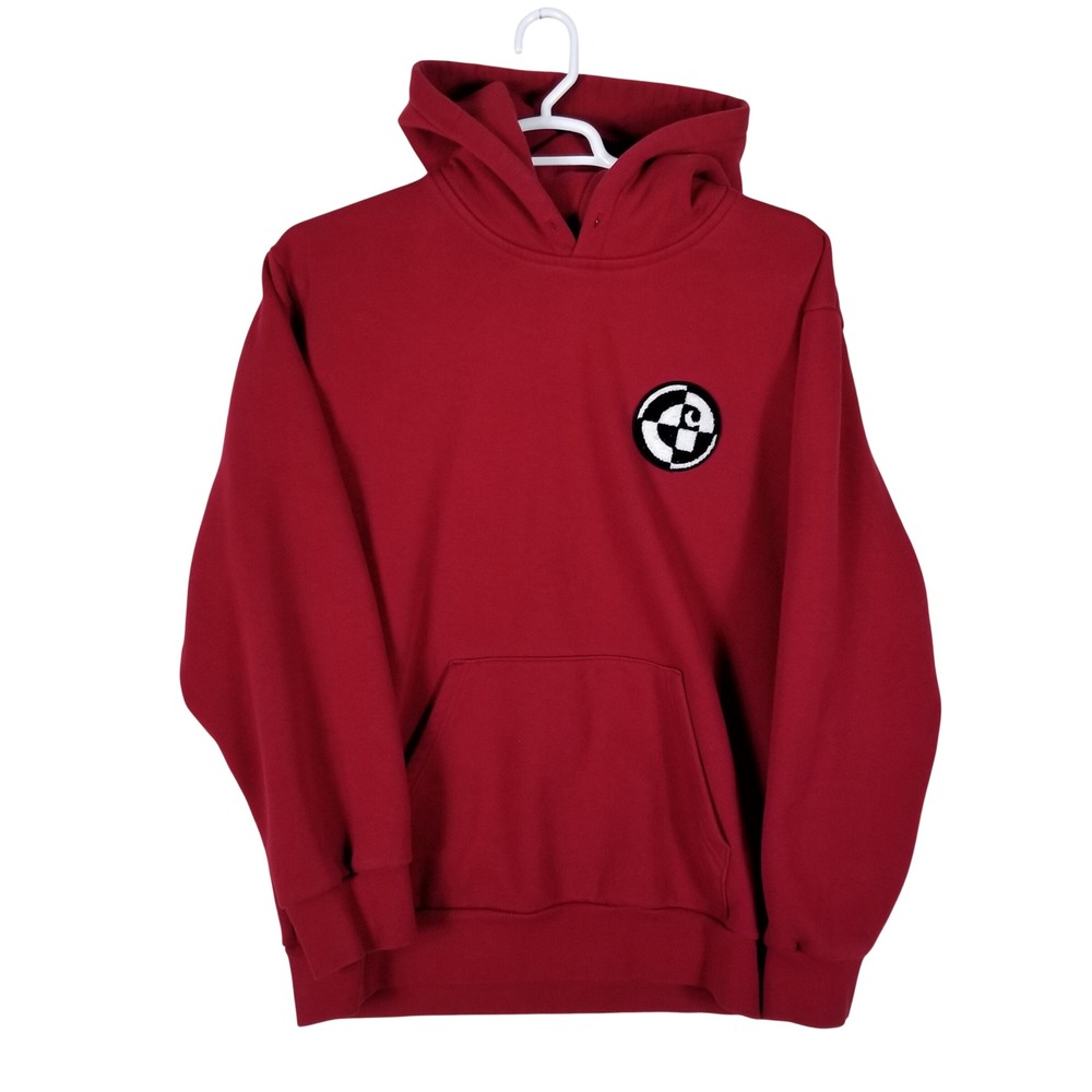 Carhartt WIP Hoodie Mens XL Burgundy Red Hooded Range C Sweat Graphic Patch